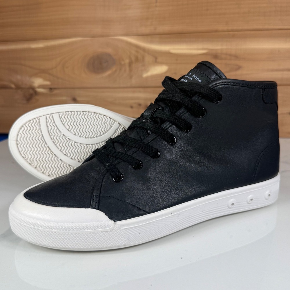 Rag & Bone Standard Issue Black Leather High Top Sneakers Womens Size 38.5